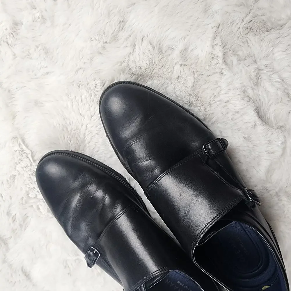 Cole Haan Monk Strap Shoes Mens 11 Black Leather Buckle Strap Oxfords